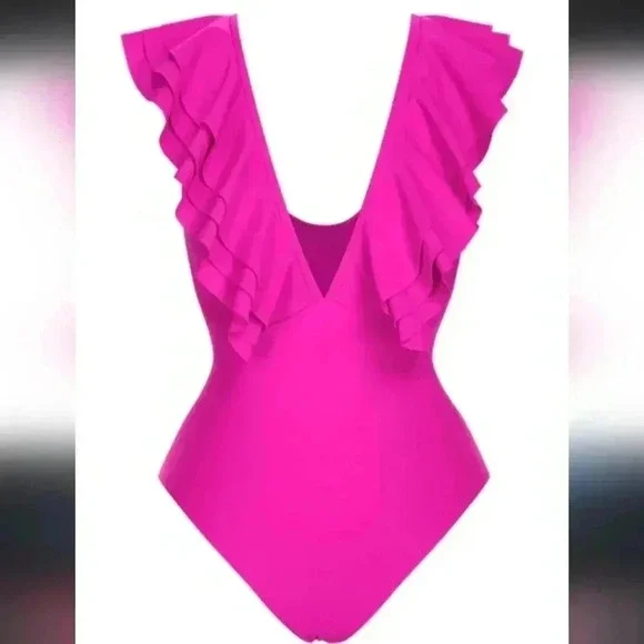 Swim One Piece Layered Ruffles Fuschia Pink M NWOT - Picture 10 of 10